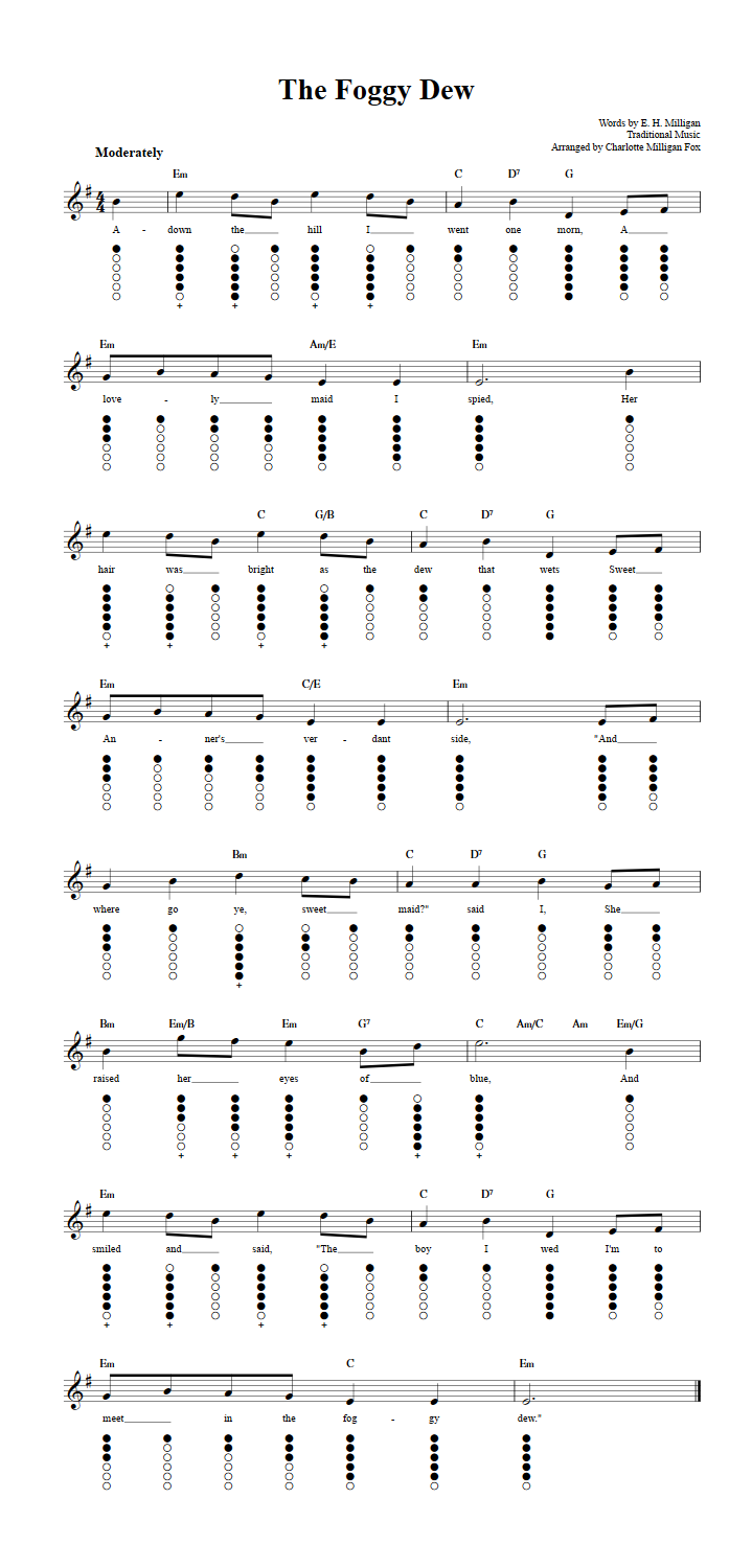 The Foggy Dew: Sheet Music and Tab for Tin Whistle with Lyrics