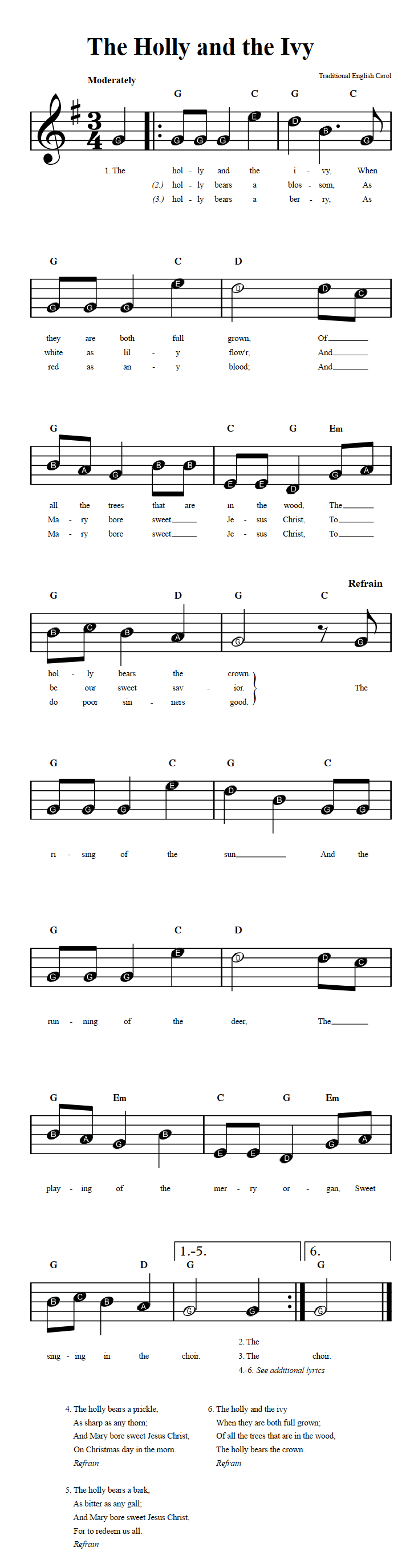 the-holly-and-the-ivy-beginner-sheet-music-with-chords-and-lyrics