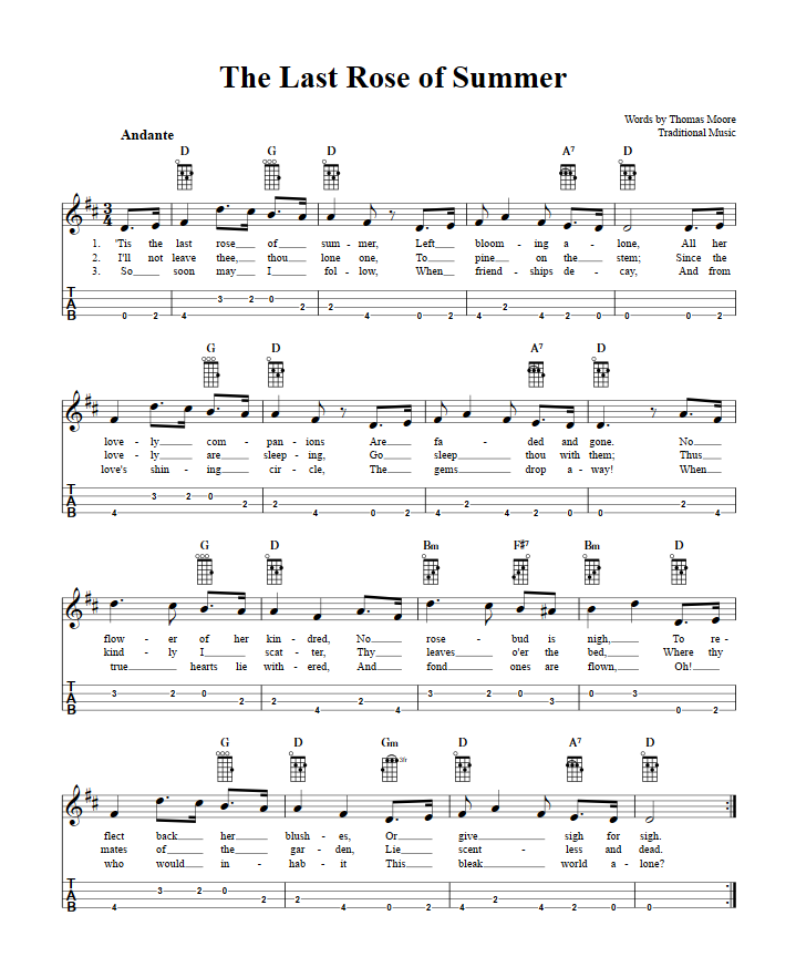 The Last Rose Of Summer Chords Sheet Music And Tab For Baritone