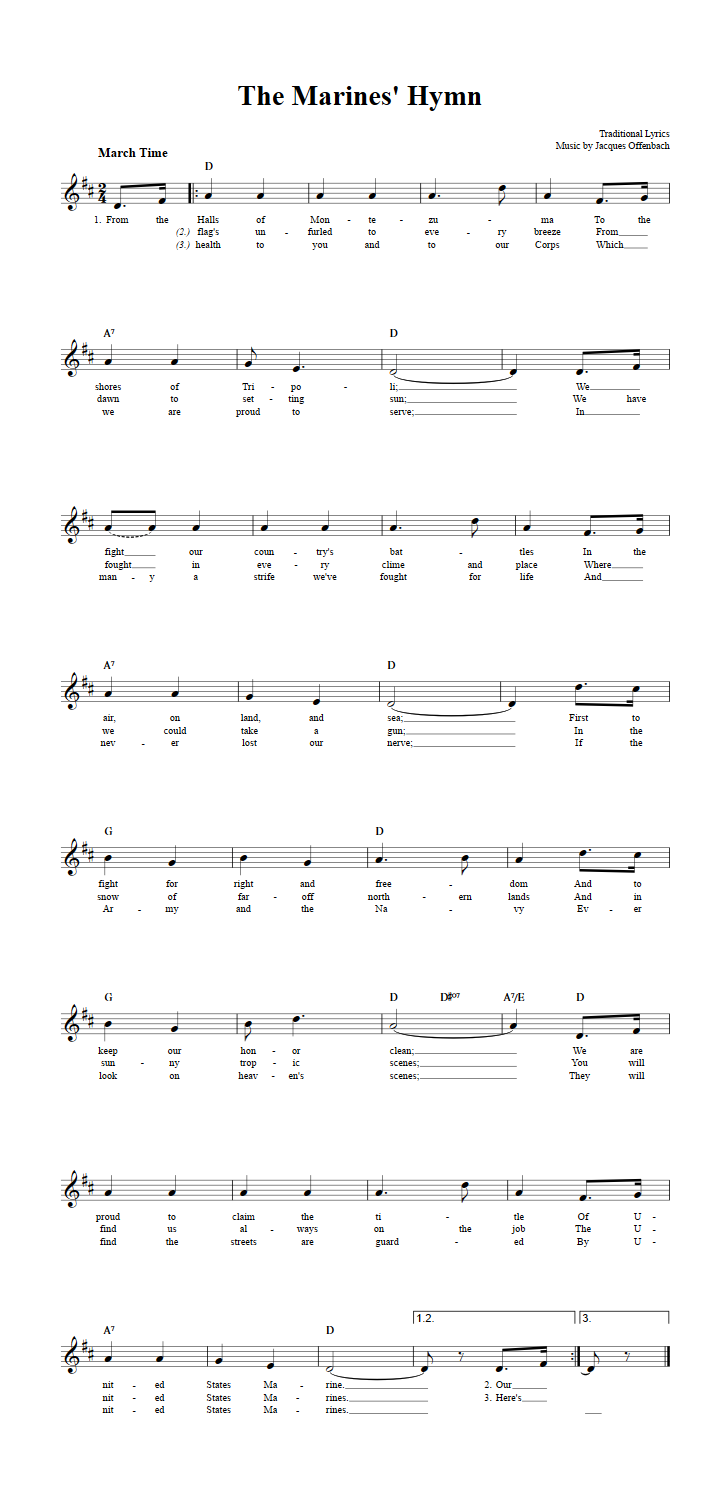 The Marines' Hymn: Chords, Lyrics, And Sheet Music For B-Flat Instruments