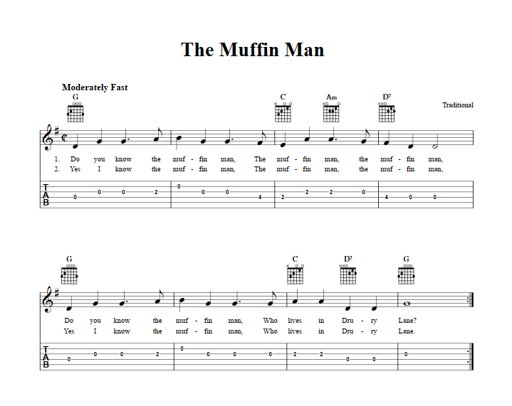 The Muffin Man: Chords, Sheet Music, and Tab for Guitar ...