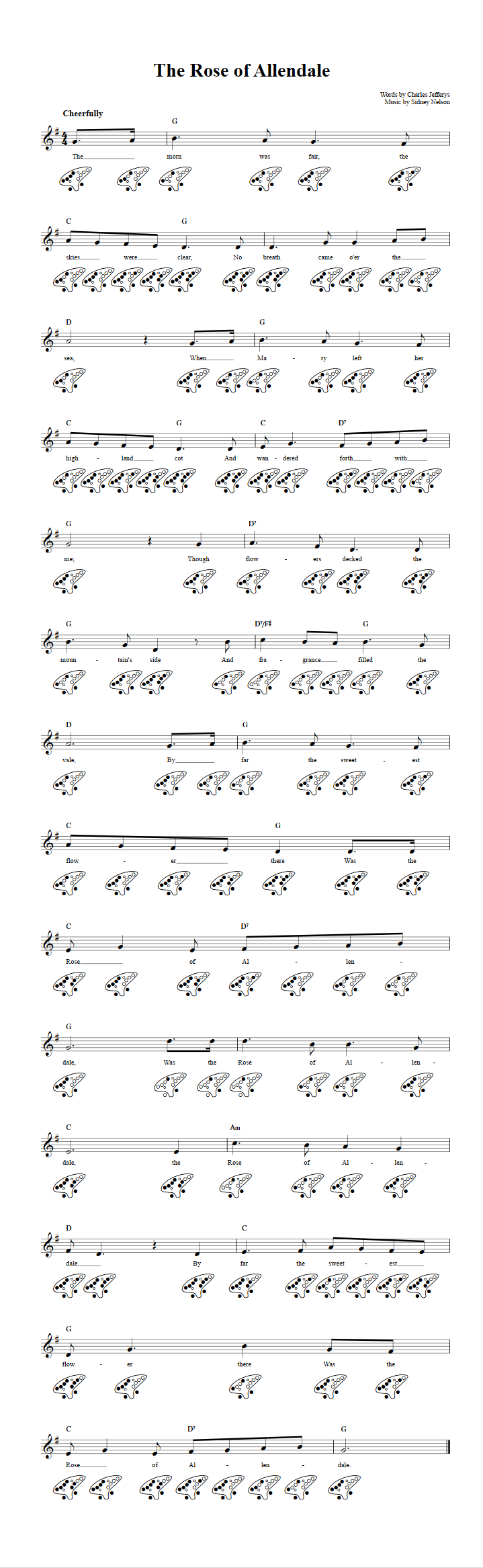 The Rose of Allendale Chords, Sheet Music, and Tab for 12 Hole Ocarina
