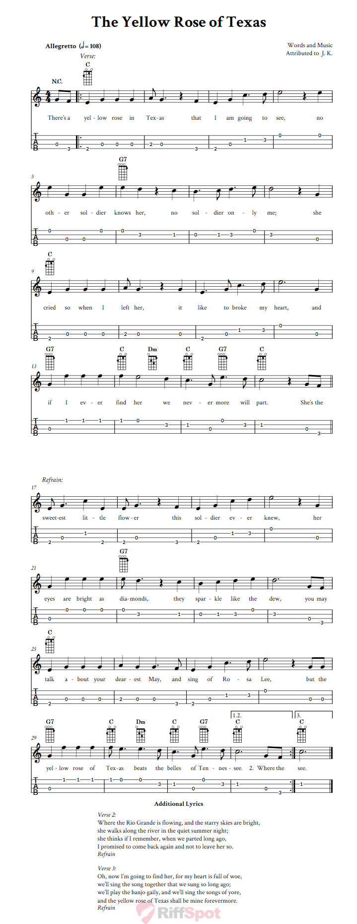 The Yellow Rose of Texas Chords, Sheet Music, and Tab for Baritone