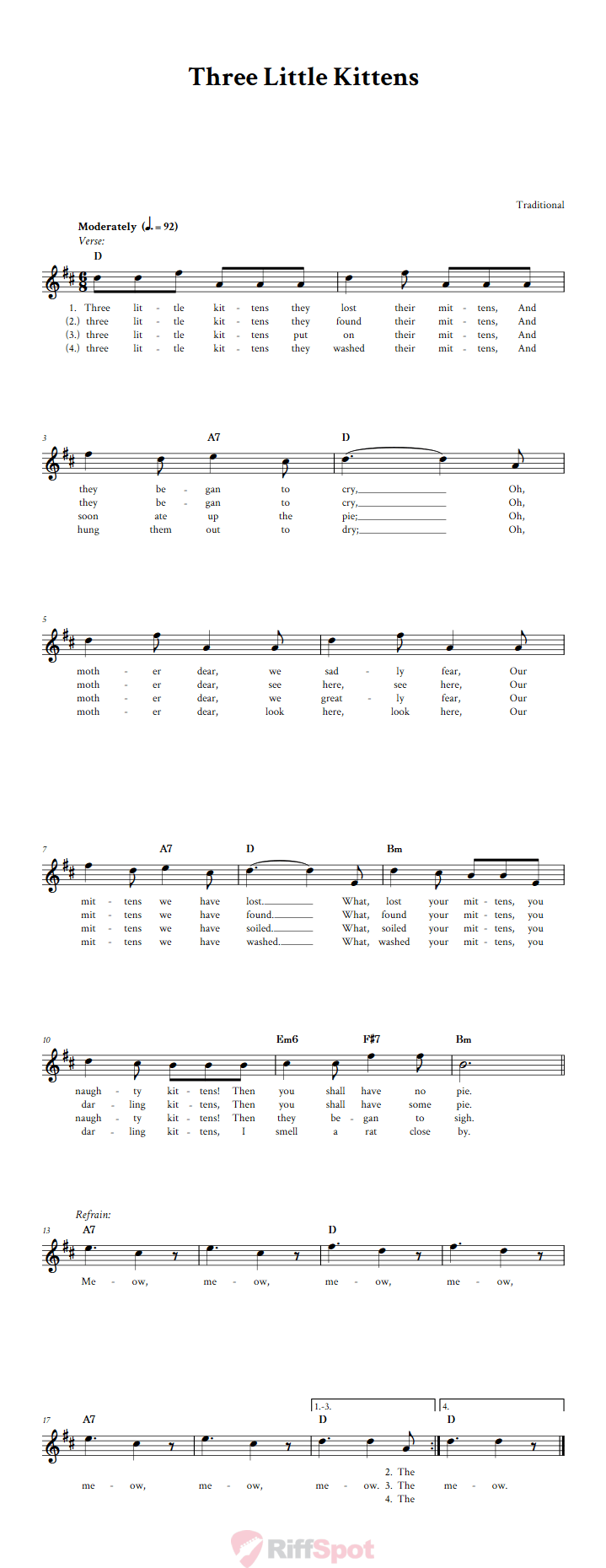 Three Little Kittens Chords Lyrics And Sheet Music For B Flat Instruments Three little kittens (автор неизвестен. three little kittens chords lyrics