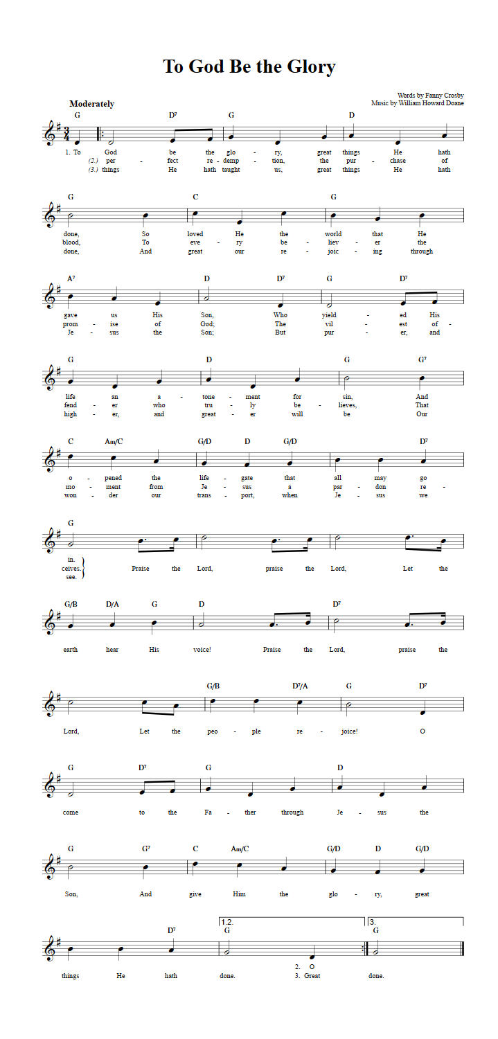 To God Be the Glory: Chords, Lyrics, and Sheet Music for C Instruments