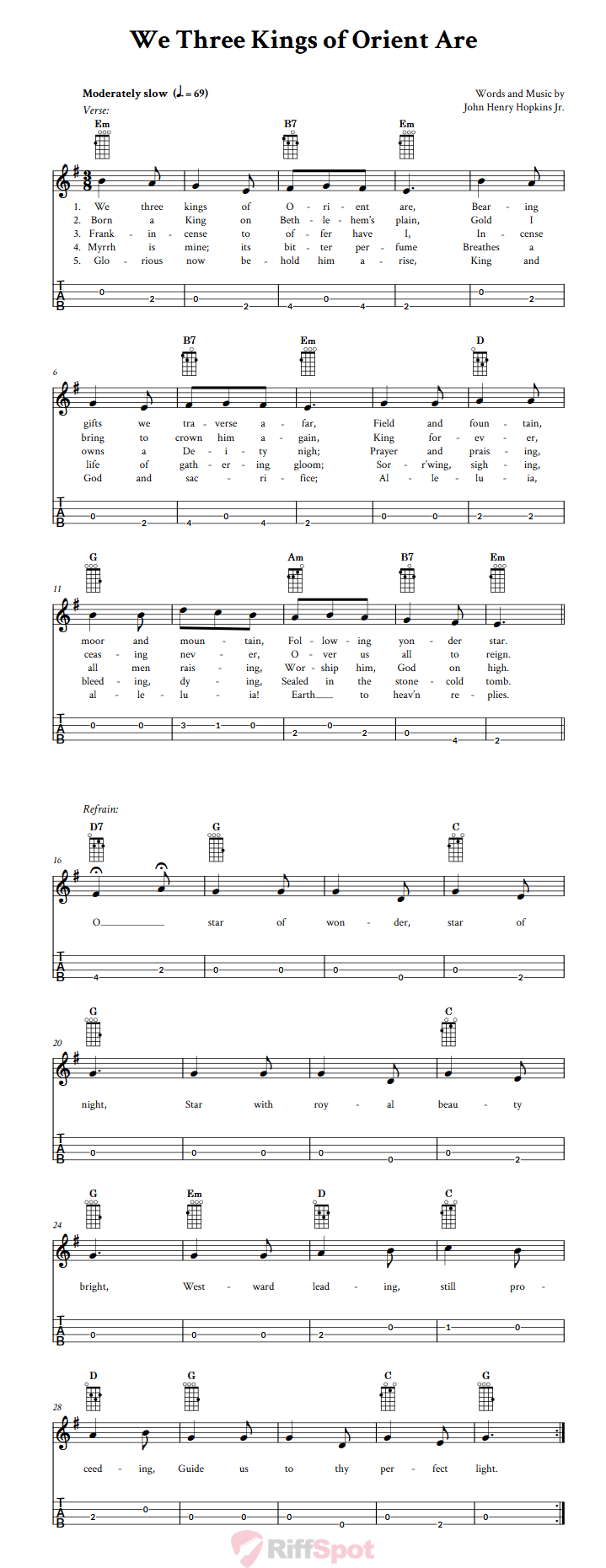 We Three Kings of Orient Are Chords, Sheet Music, and Tab for Baritone
