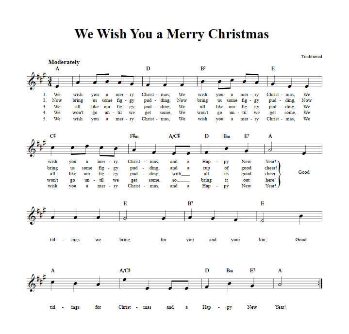 We Wish You a Merry Christmas: Chords, Lyrics, and Sheet Music for B-Flat Instruments