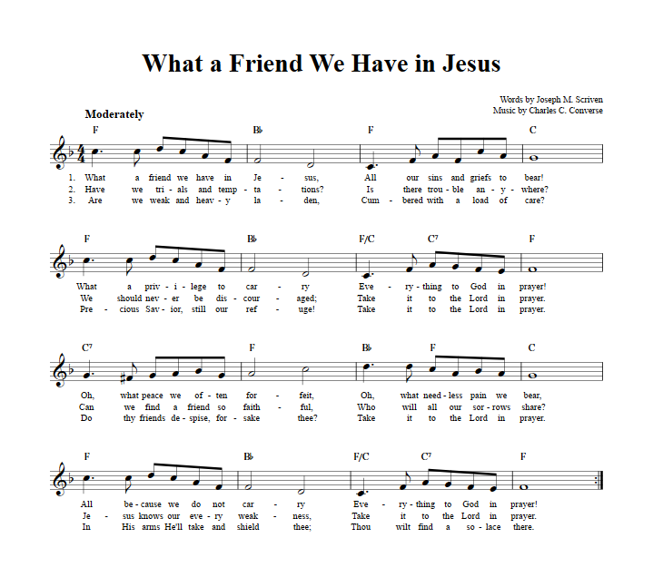 What A Friend We Have In Jesus C Instrument Sheet Music Lead Sheet | My ...