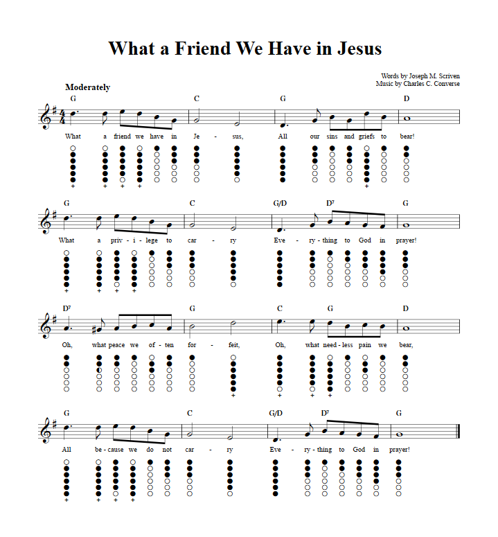 What A Friend We Have In Jesus Sheet Music And Tab For Tin Whistle With Lyrics