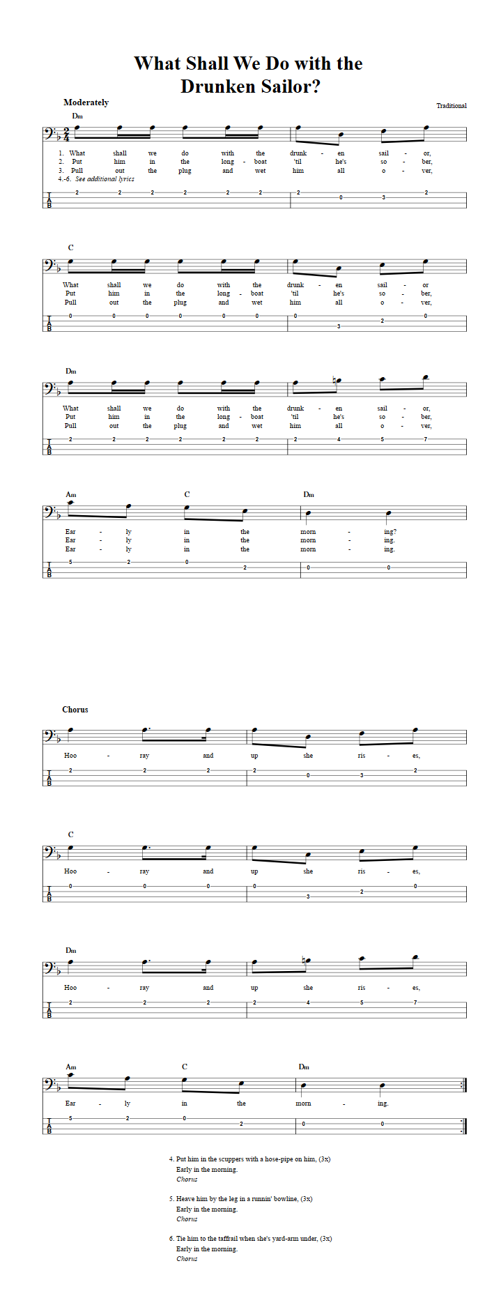 What shall we do with the drunken sailor chords sheet music and tab