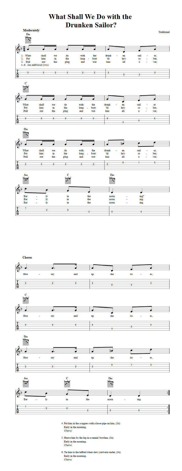 What Shall We Do With The Drunken Sailor Chords Sheet Music And Tab   What Shall We Do With The Drunken Sailor Guitar 