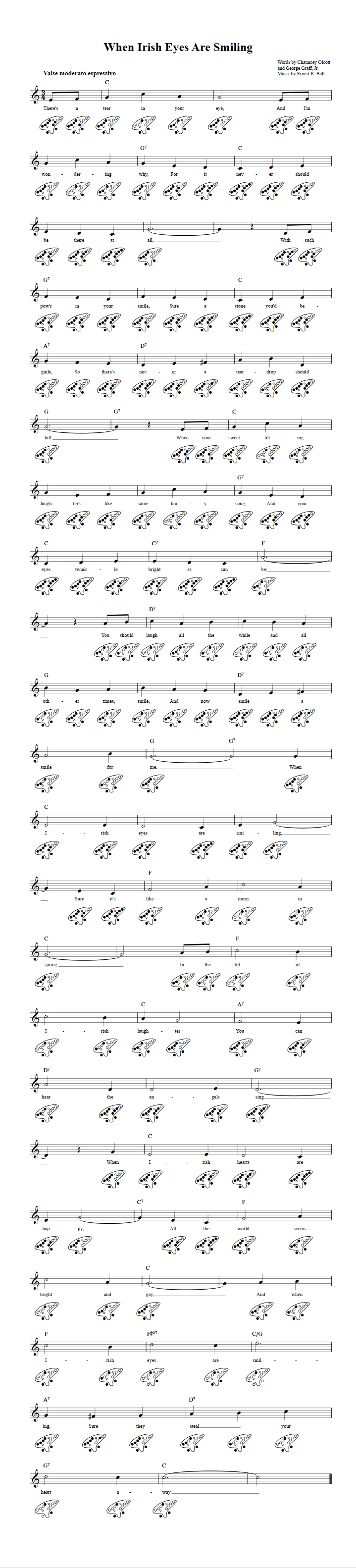 When Irish Eyes Are Smiling Chords, Sheet Music, and Tab for 12 Hole