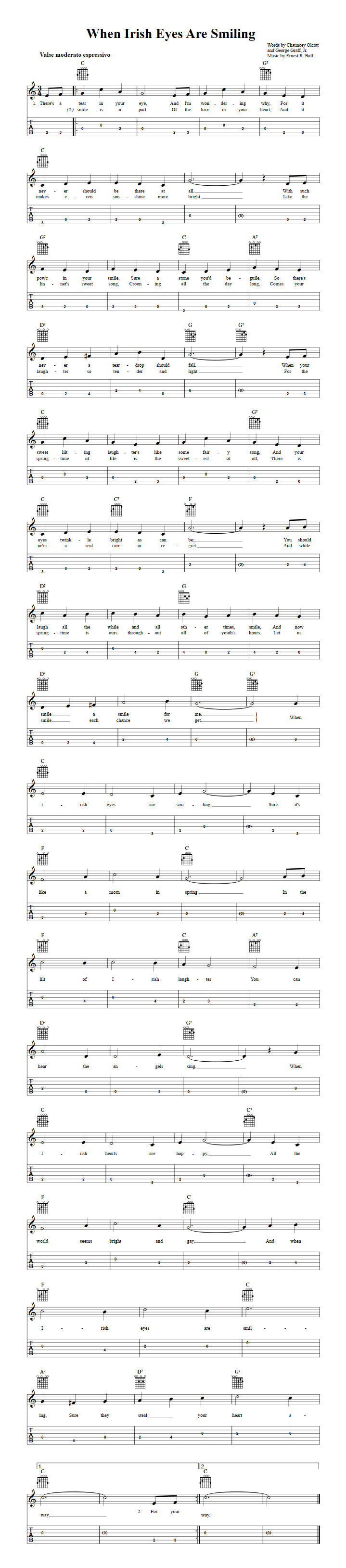 When Irish Eyes Are Smiling Chords, Sheet Music, and Tab for Guitalele