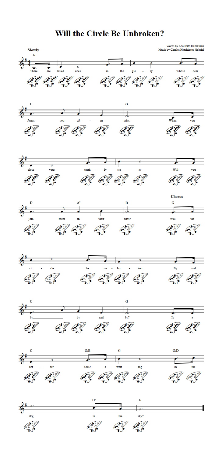 Will The Circle Be Unbroken Chords Sheet Music And Tab For 12 Hole Ocarina With Lyrics