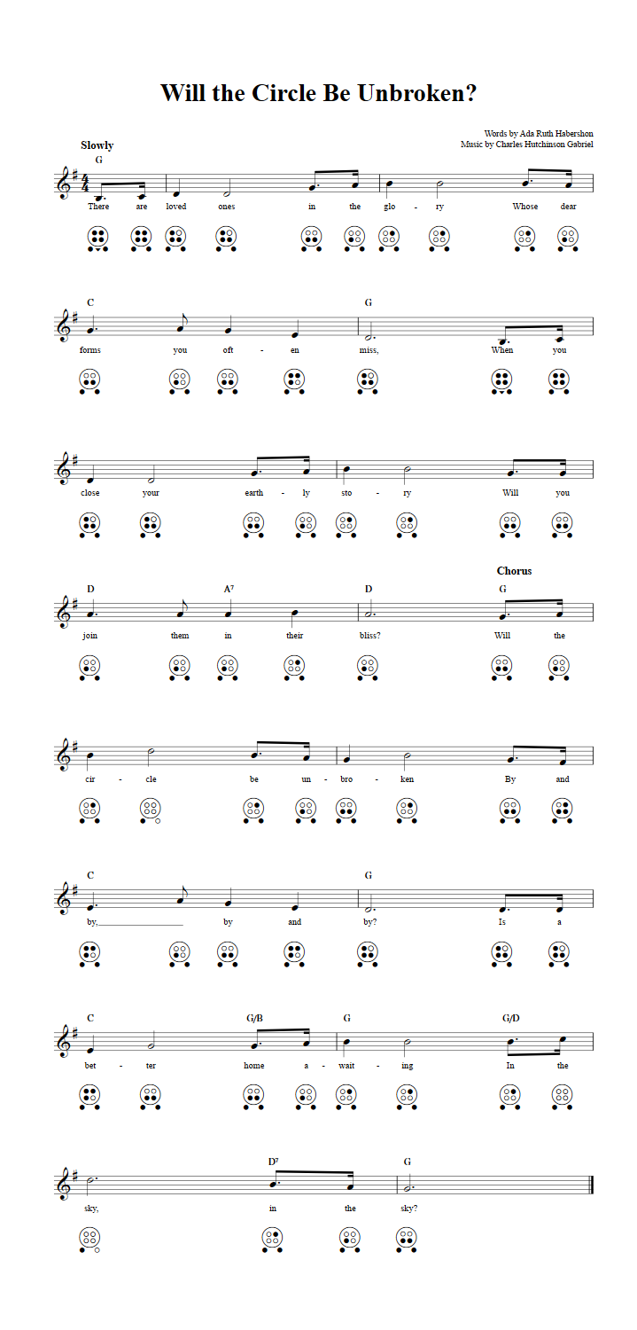 Will the Circle Be Unbroken? Chords, Sheet Music, and Tab for 6 Hole
