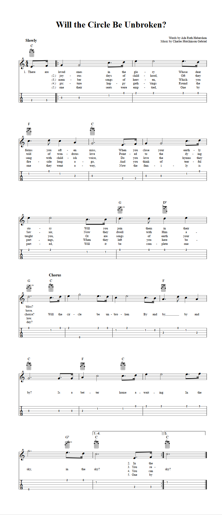 Will The Circle Be Unbroken Chords Sheet Music And Tab For Banjo With Lyrics