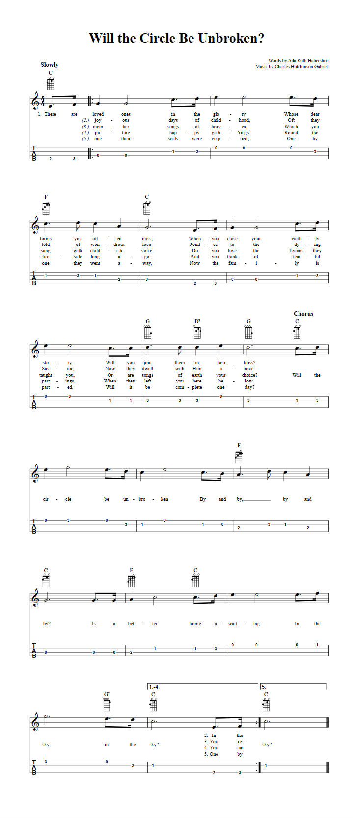 Will The Circle Be Unbroken Chords Sheet Music And Tab For Baritone Ukulele With Lyrics