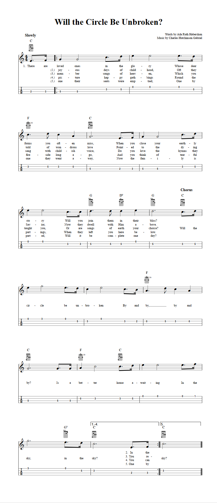 Will The Circle Be Unbroken Chords Sheet Music And Tab For Mandolin With Lyrics