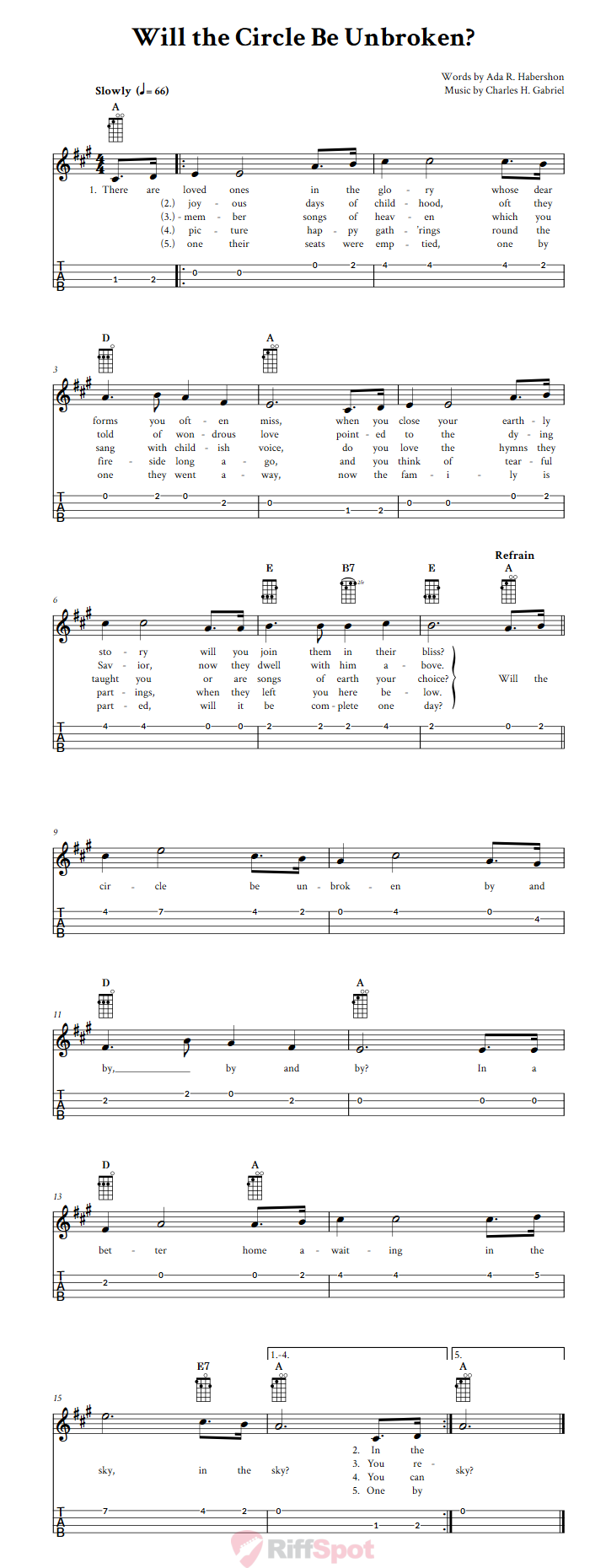 Will The Circle Be Unbroken Chords Sheet Music And Tab For Ukulele With Lyrics