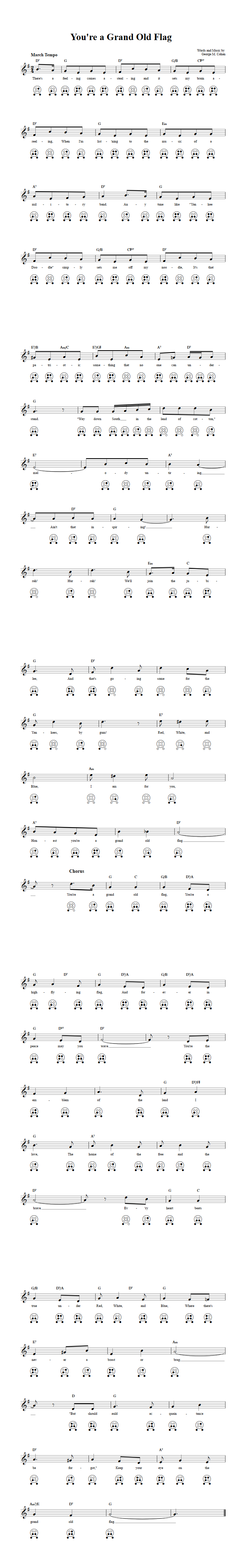 You're a Grand Old Flag: Chords, Sheet Music, and Tab for 6 Hole