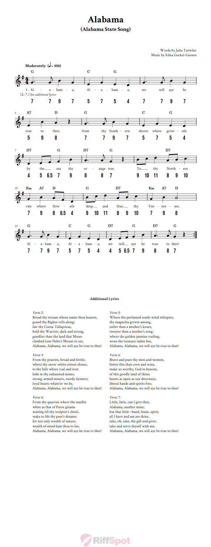 Alabama - Free Stylophone Number Tab and Sheet Music With Chords and Lyrics