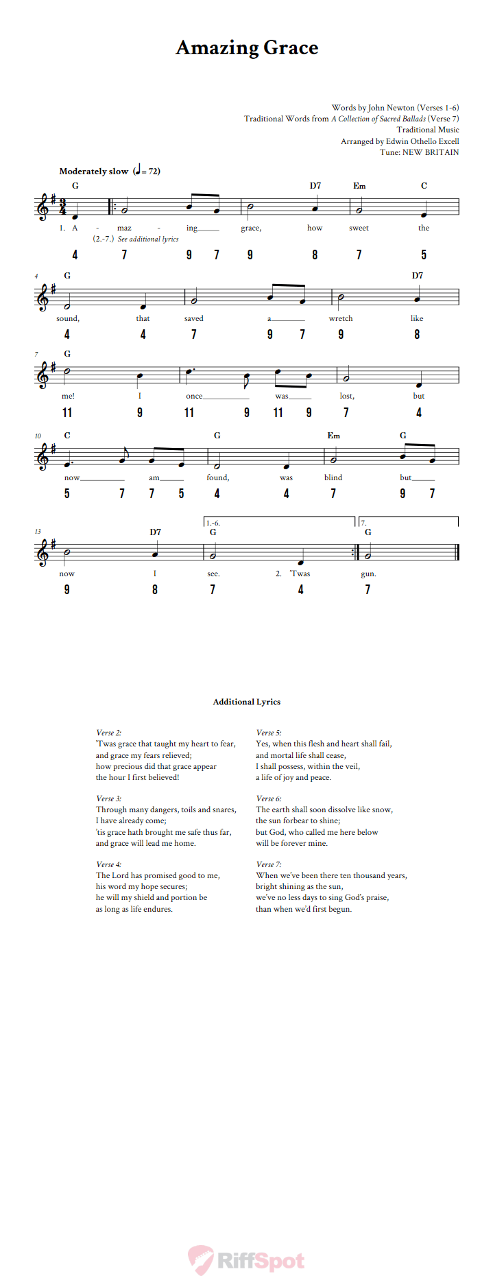 Amazing Grace - Free Stylophone Number Tab and Sheet Music With Chords and Lyrics