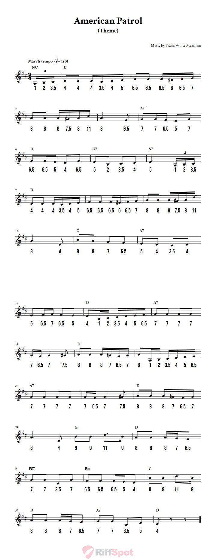 American Patrol - Free Stylophone Number Tab and Sheet Music With Chords