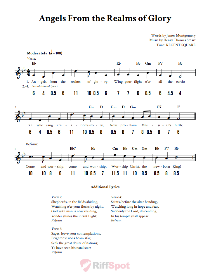 Angels From the Realms of Glory - Free Stylophone Number Tab and Sheet Music With Chords and Lyrics