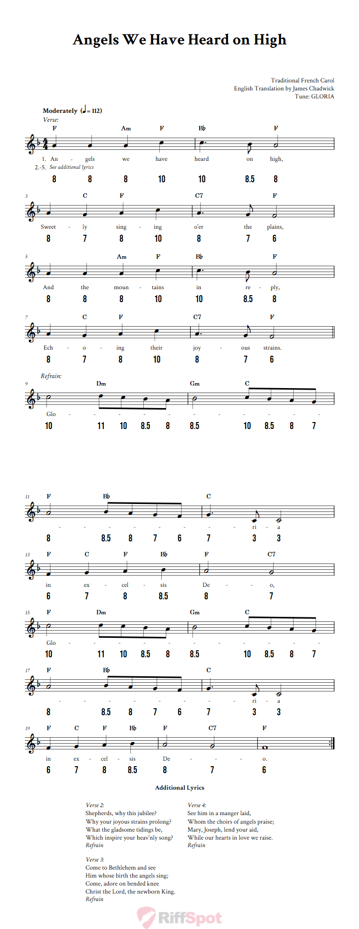 Angels We Have Heard on High - Free Stylophone Number Tab and Sheet Music With Chords and Lyrics