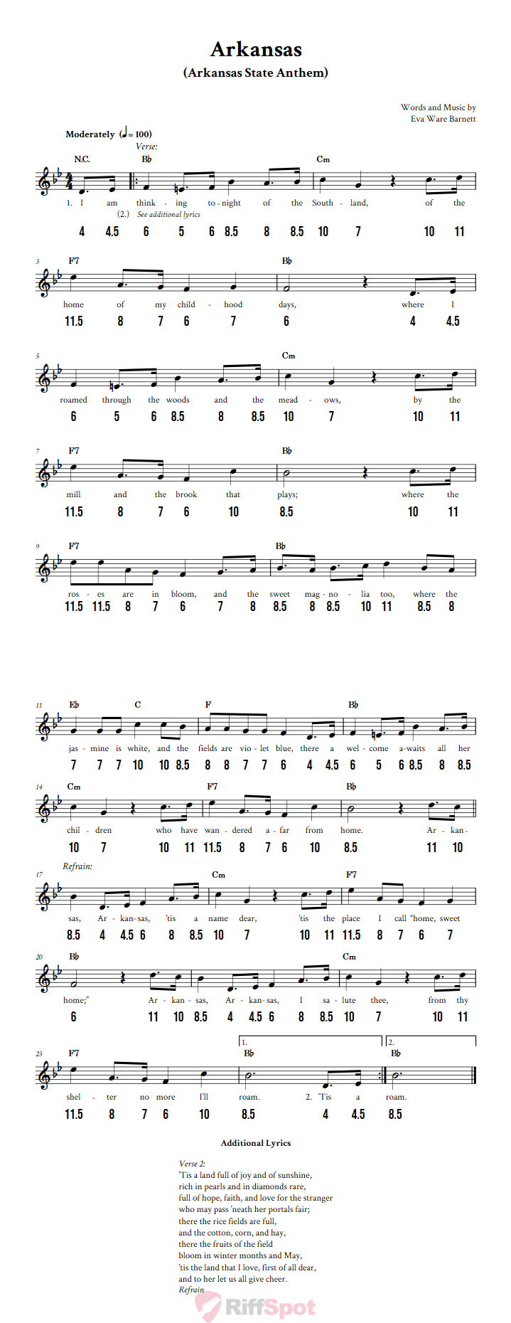 Arkansas - Free Stylophone Number Tab and Sheet Music With Chords and Lyrics