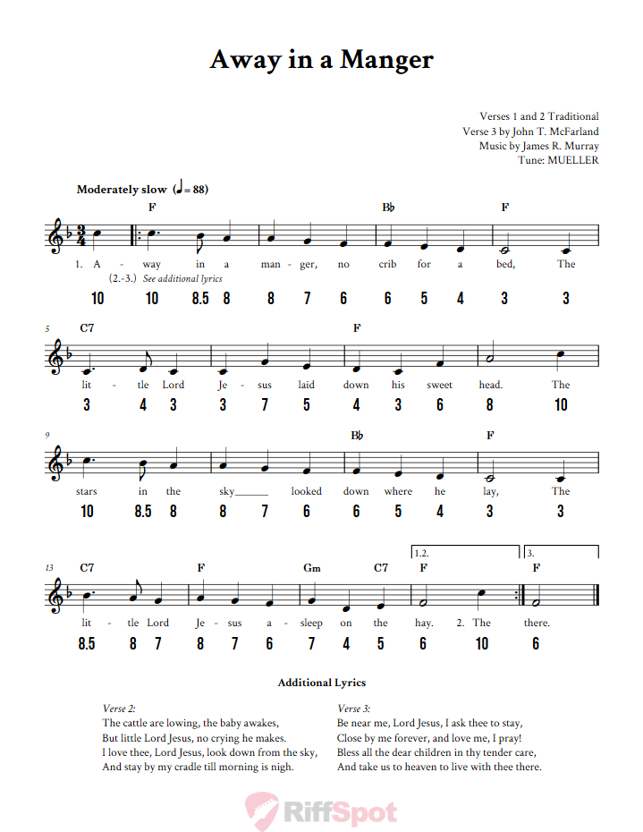 Away in a Manger - Free Stylophone Number Tab and Sheet Music With Chords and Lyrics