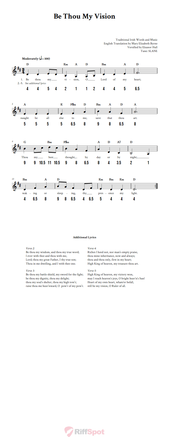 Be Thou My Vision - Free Stylophone Number Tab and Sheet Music With Chords and Lyrics