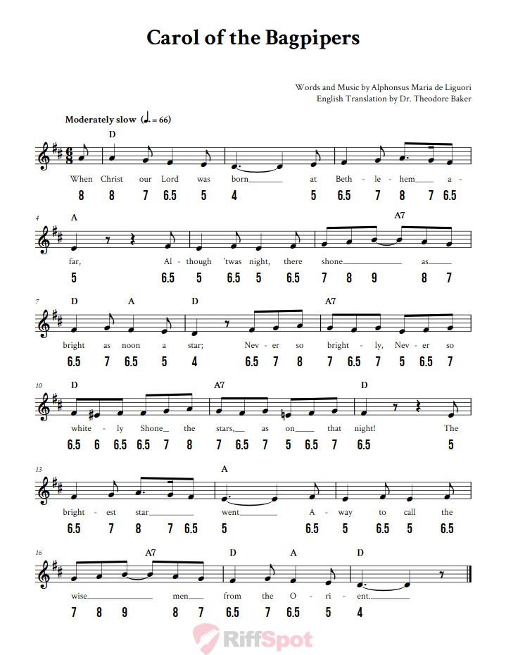 Carol of the Bagpipers - Free Stylophone Number Tab and Sheet Music With Chords and Lyrics