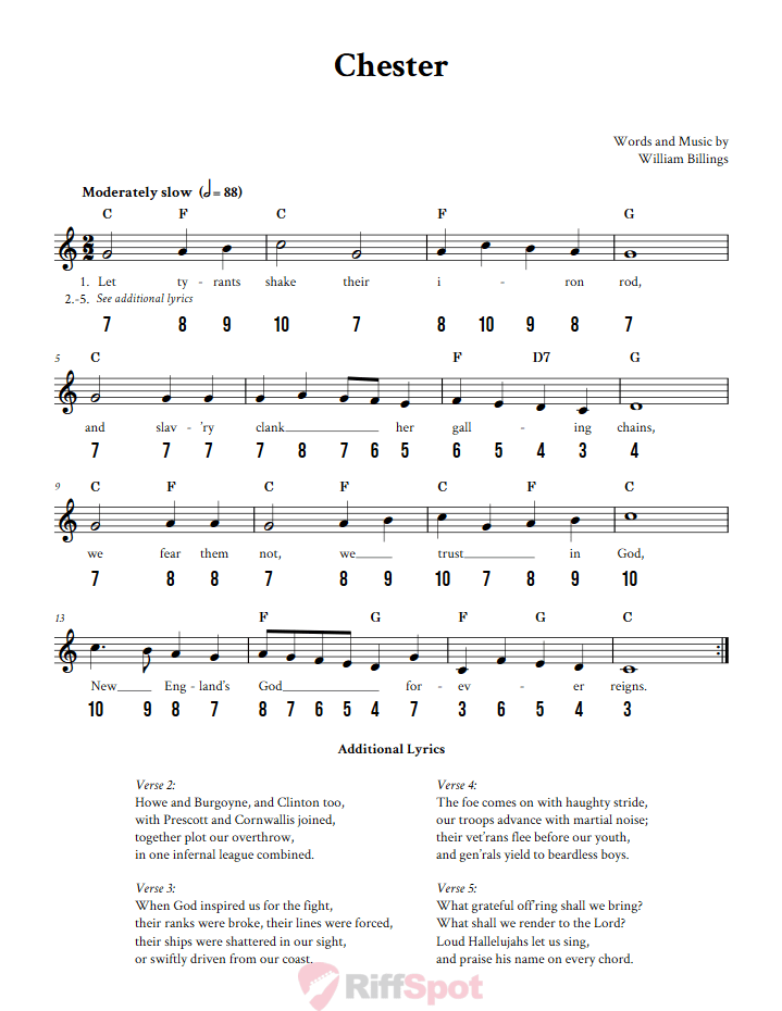 Chester - Free Stylophone Number Tab and Sheet Music With Chords and Lyrics