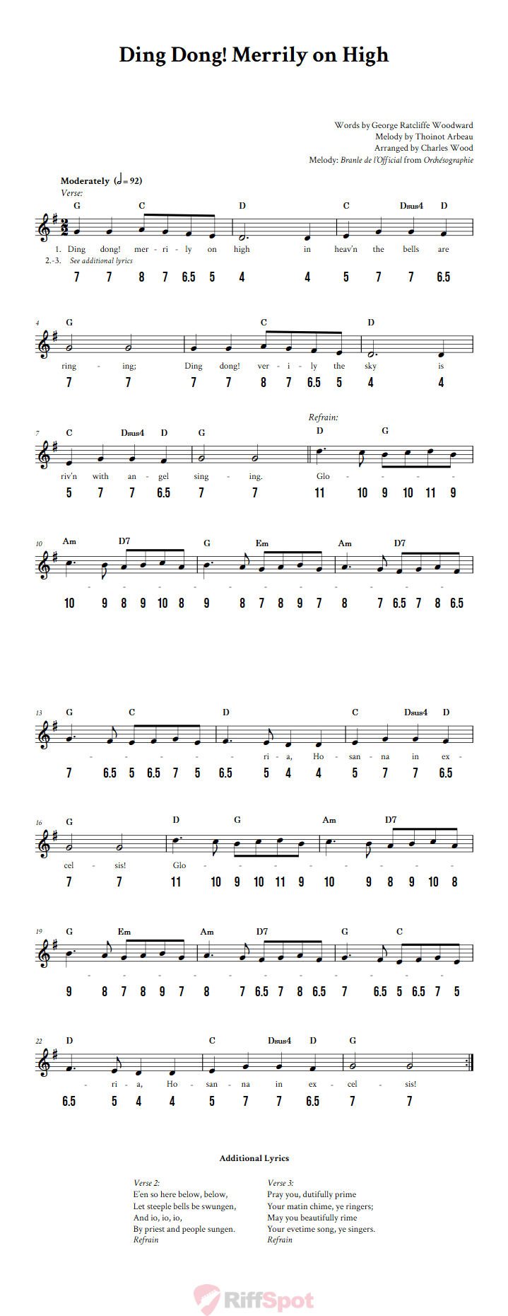 Ding Dong! Merrily on High - Free Stylophone Number Tab and Sheet Music With Chords and Lyrics