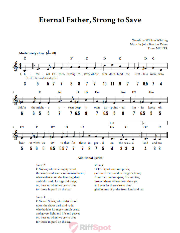 Eternal Father, Strong to Save - Free Stylophone Number Tab and Sheet Music With Chords and Lyrics
