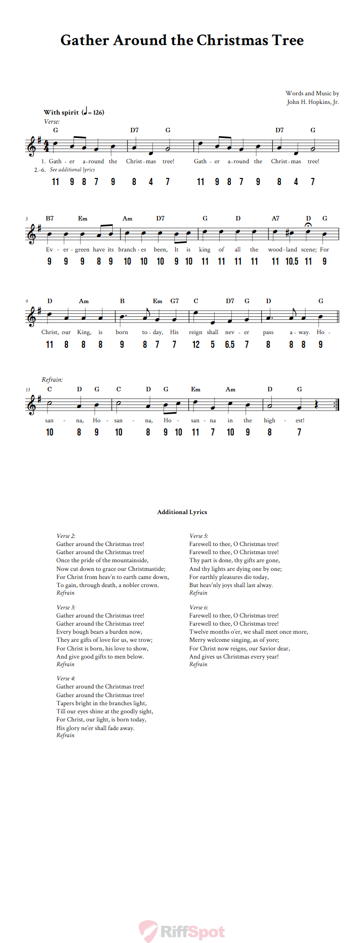 Gather Around the Christmas Tree - Free Stylophone Number Tab and Sheet Music With Chords and Lyrics