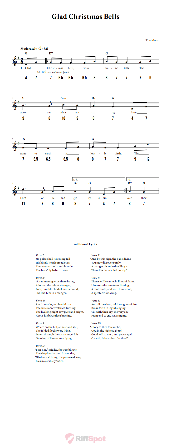 Glad Christmas Bells - Free Stylophone Number Tab and Sheet Music With Chords and Lyrics
