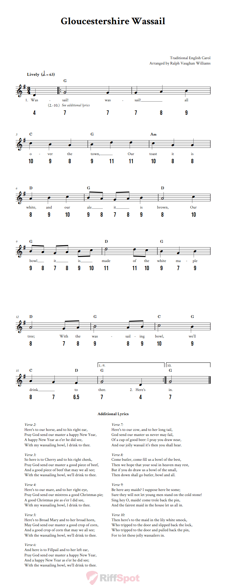 Gloucestershire Wassail - Free Stylophone Number Tab and Sheet Music With Chords and Lyrics