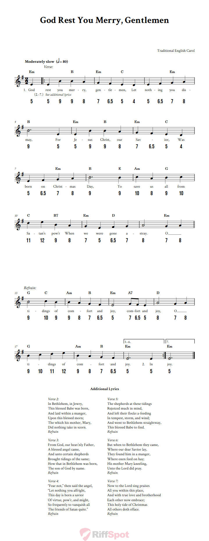 God Rest You Merry, Gentlemen - Free Stylophone Number Tab and Sheet Music With Chords and Lyrics