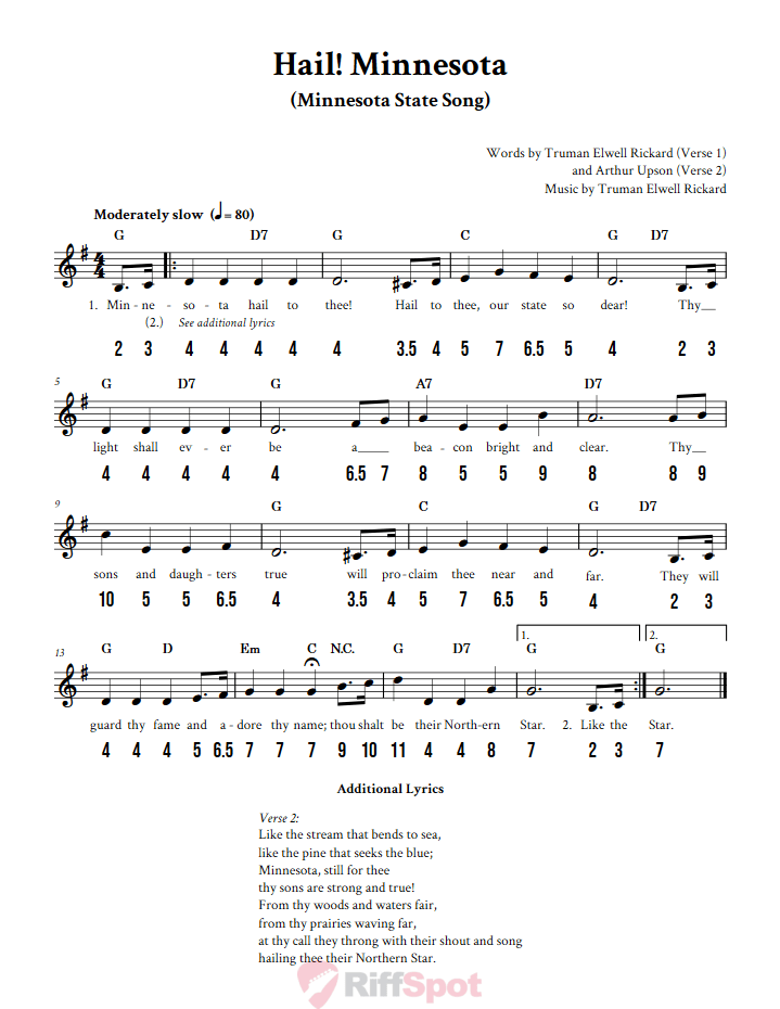 Hail! Minnesota - Free Stylophone Number Tab and Sheet Music With Chords and Lyrics