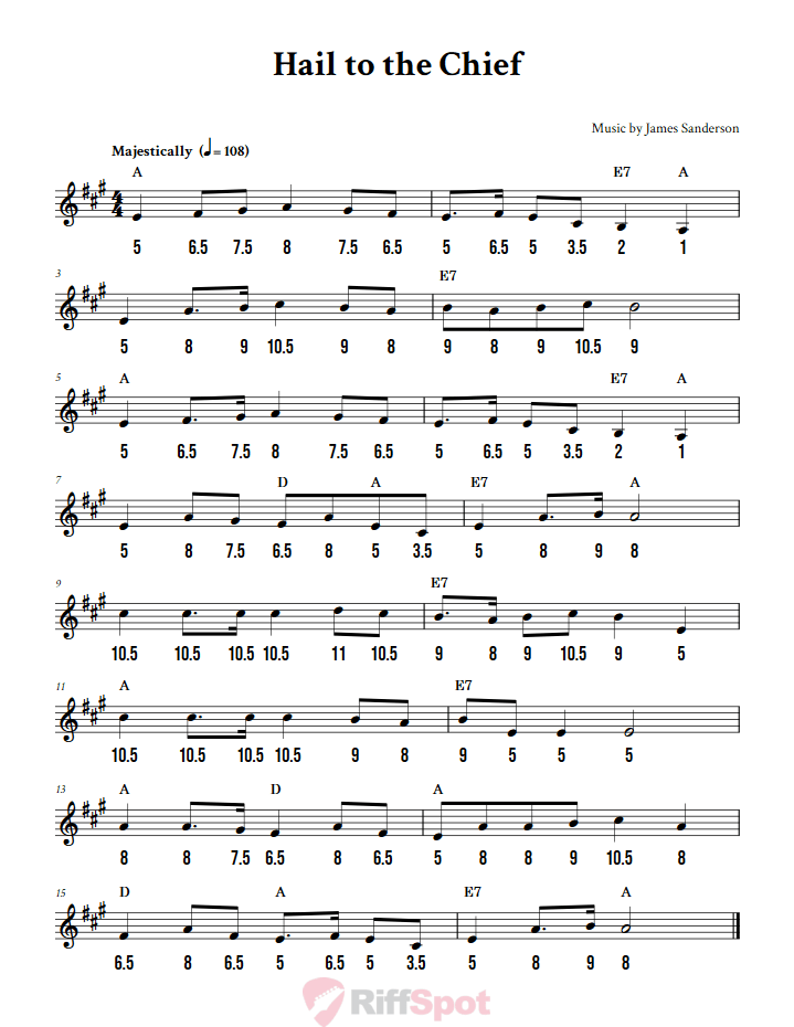Hail to the Chief - Free Stylophone Number Tab and Sheet Music With Chords