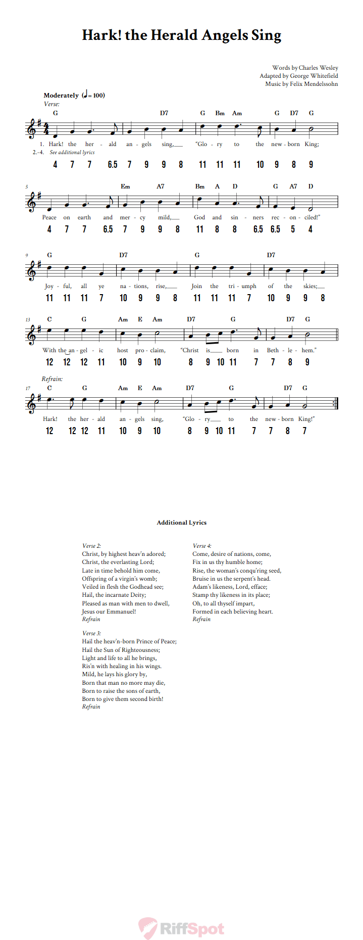 Hark! the Herald Angels Sing - Free Stylophone Number Tab and Sheet Music With Chords and Lyrics