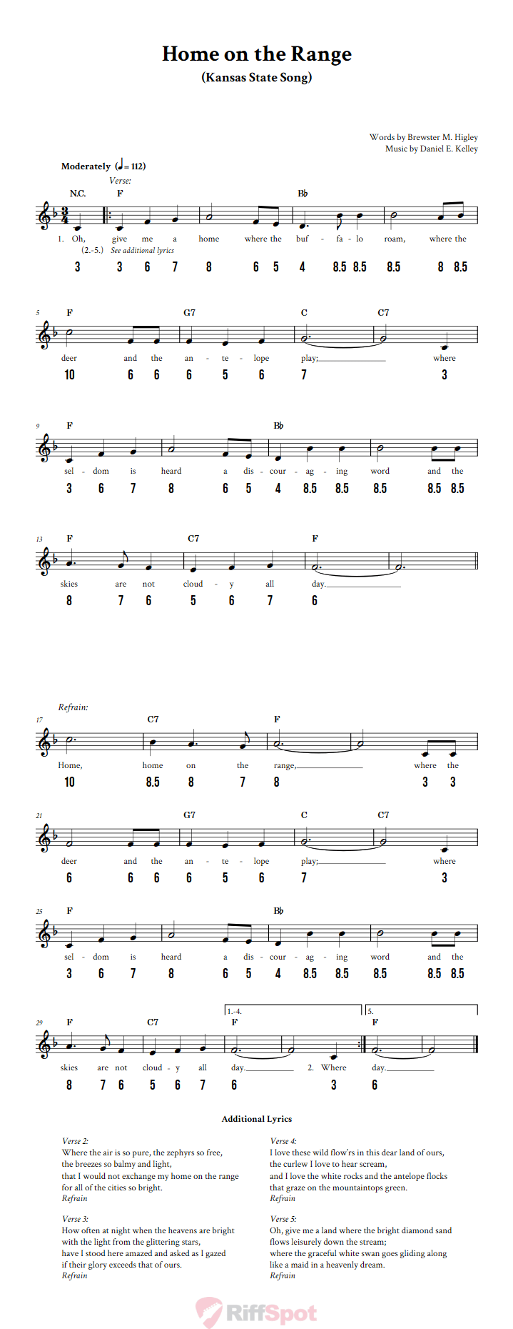 Home on the Range - Free Stylophone Number Tab and Sheet Music With Chords and Lyrics
