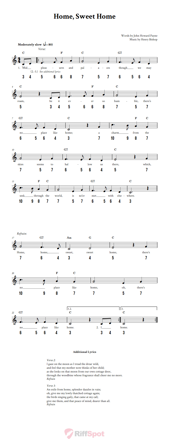 Home, Sweet Home - Free Stylophone Number Tab and Sheet Music With Chords and Lyrics
