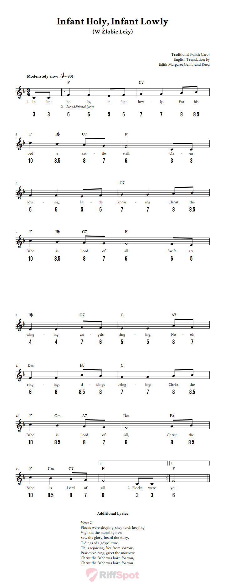 Infant Holy, Infant Lowly - Free Stylophone Number Tab and Sheet Music With Chords and Lyrics