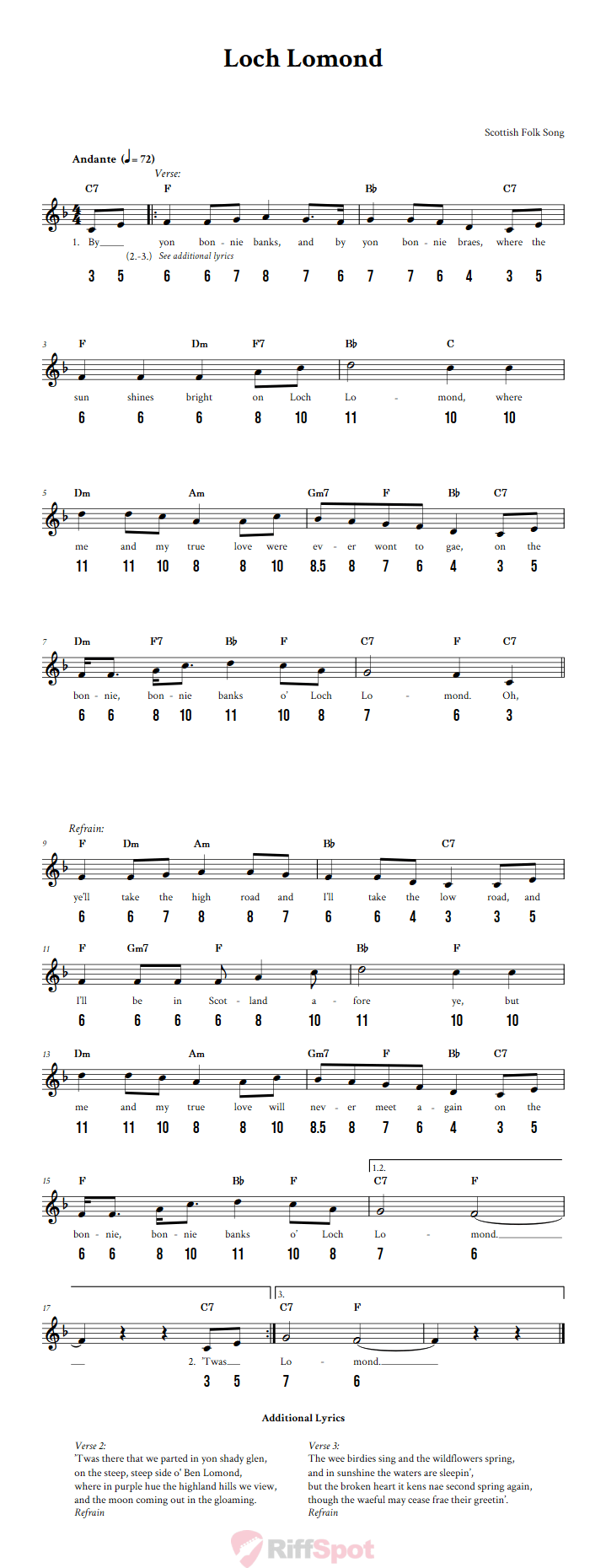 Loch Lomond - Free Stylophone Number Tab and Sheet Music With Chords and Lyrics