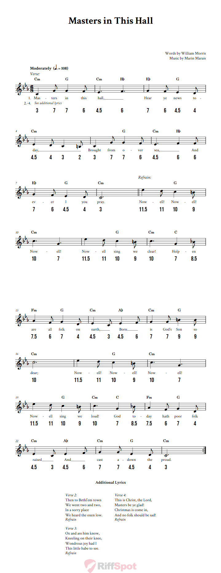 Masters in This Hall - Free Stylophone Number Tab and Sheet Music With Chords and Lyrics