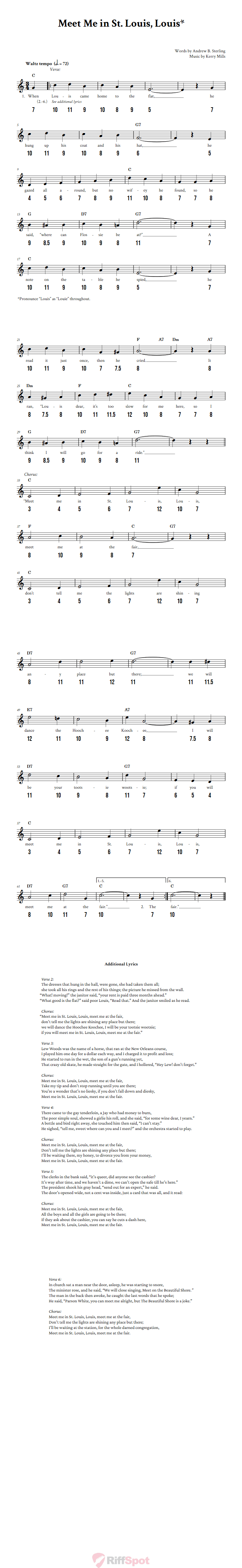 Meet Me in St. Louis, Louis - Free Stylophone Number Tab and Sheet Music With Chords and Lyrics