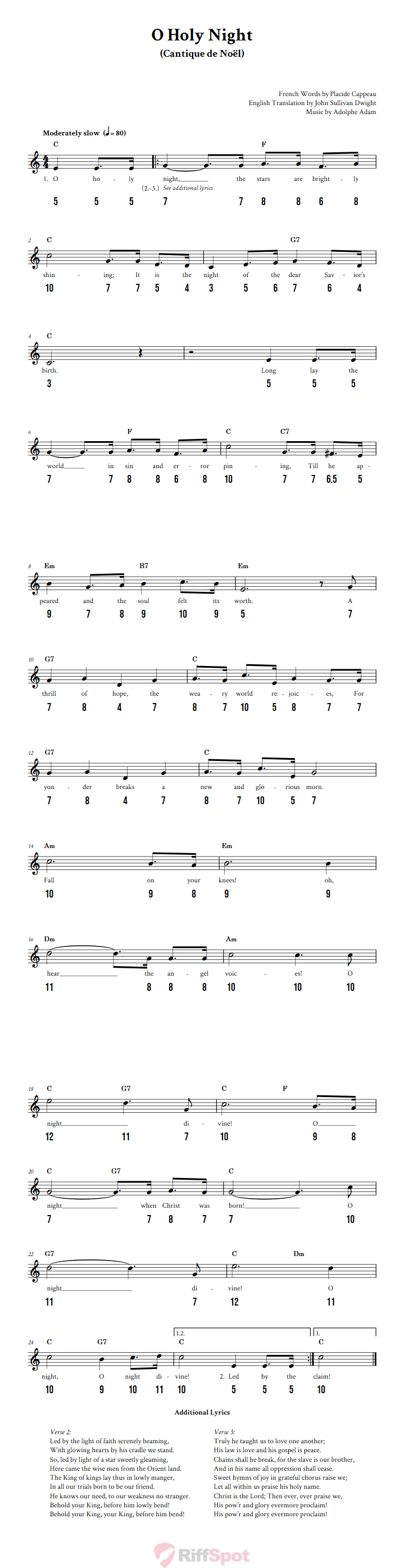 O Holy Night - Free Stylophone Number Tab and Sheet Music With Chords and Lyrics